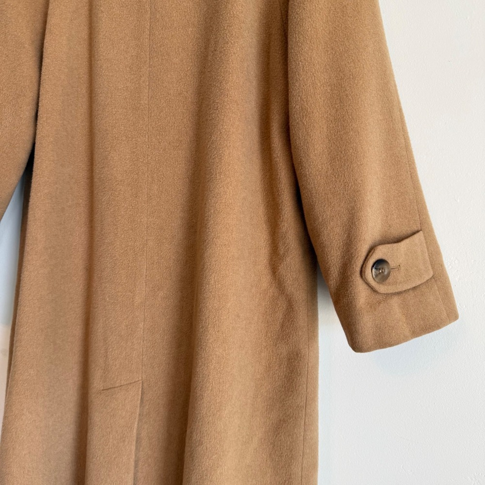 Vintage Fleurette 100% Camel Hair Coat Tan Longline ILGWU Nordstrom Minimalist L - Picture 10 of 16